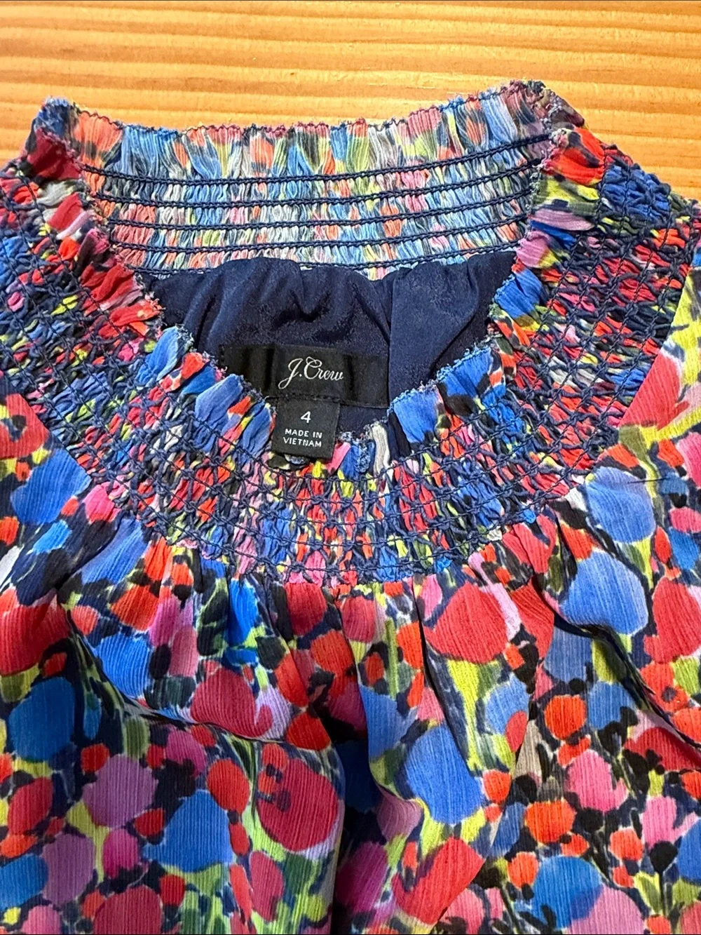 J. Crew Multicolor Floral Smocked Neck Ruffle Tank